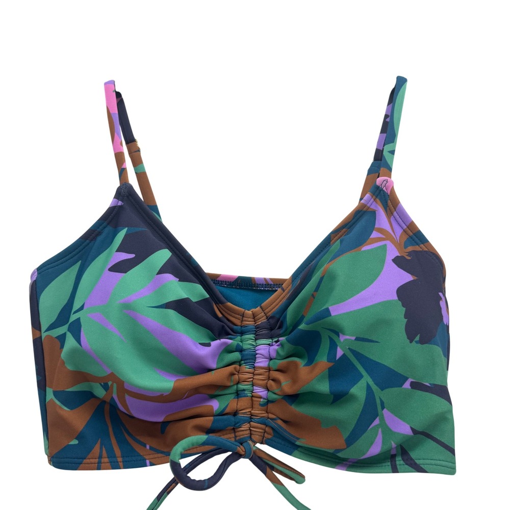 NWT Shade & Shore Women's Medium Floral Print Ruched‎ Tie Front Bikini Top